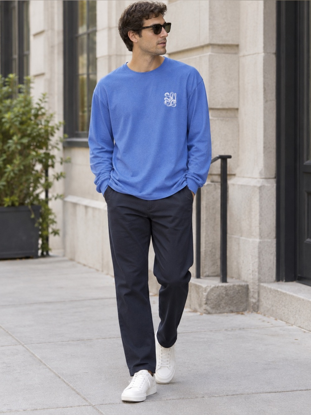 Saturdays New York City Periwinkle Blue Long-Sleeve Graphic Tee size L